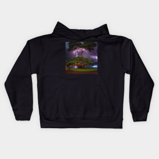 Iconic World Landmarks During A Thunderstorm: Banyan Tree Maui Kids Hoodie